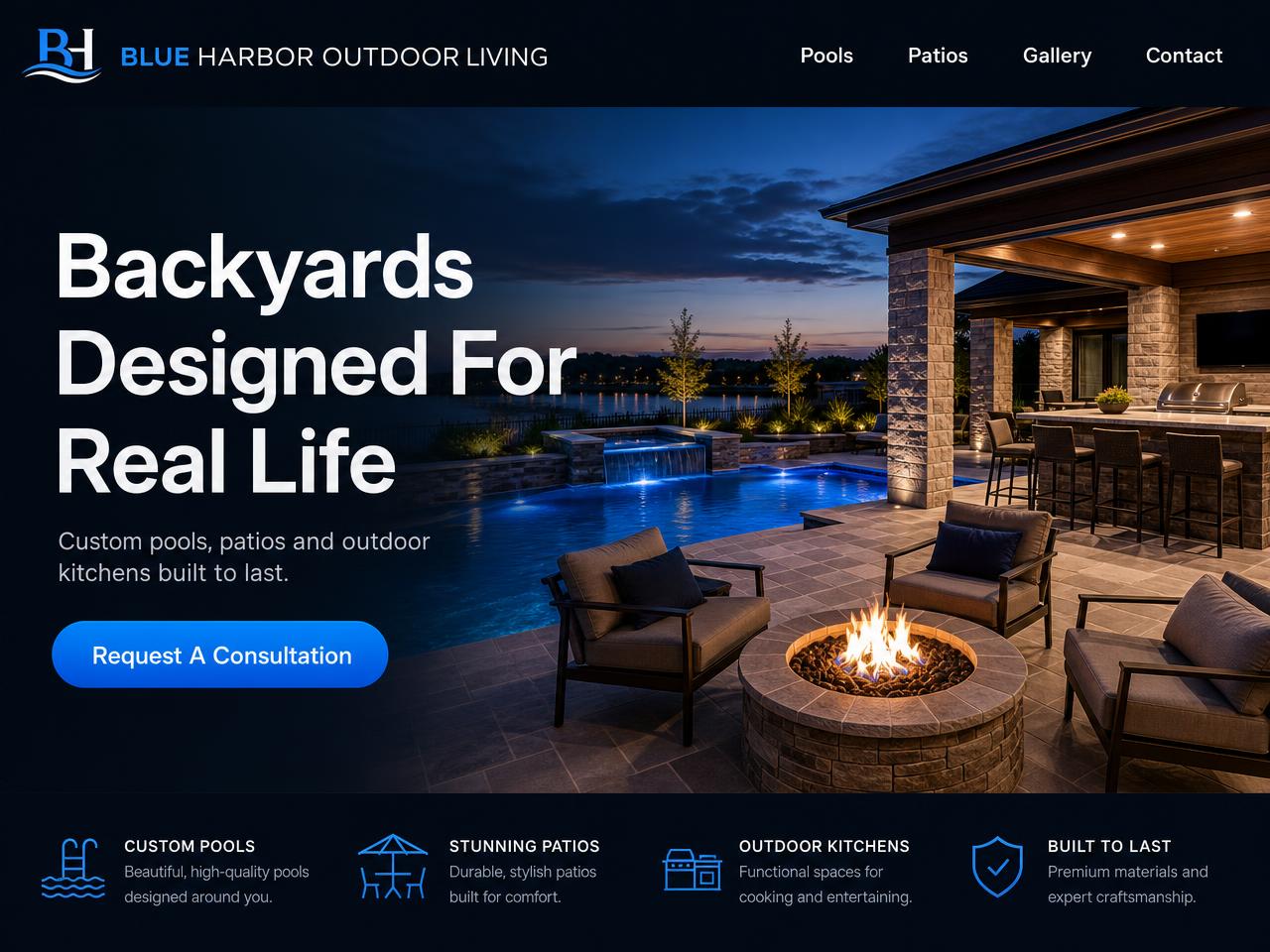 Modern outdoor living company website design concept