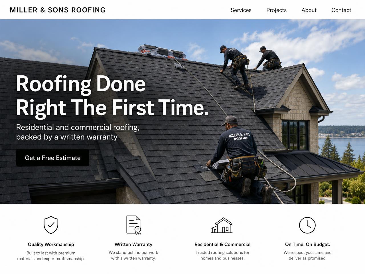 Miller & Sons Roofing website after a modern redesign