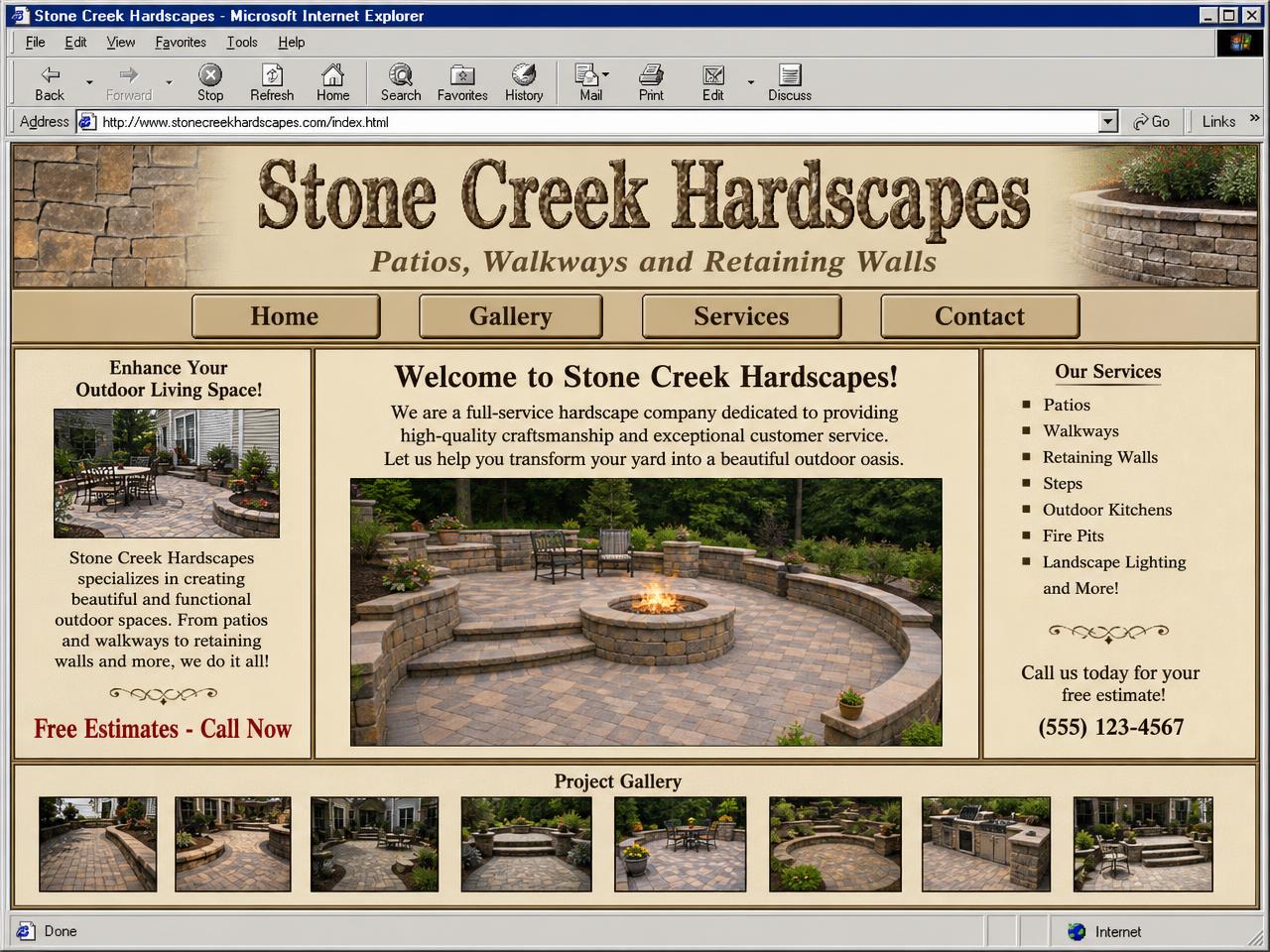 Outdated hardscaping company website design concept