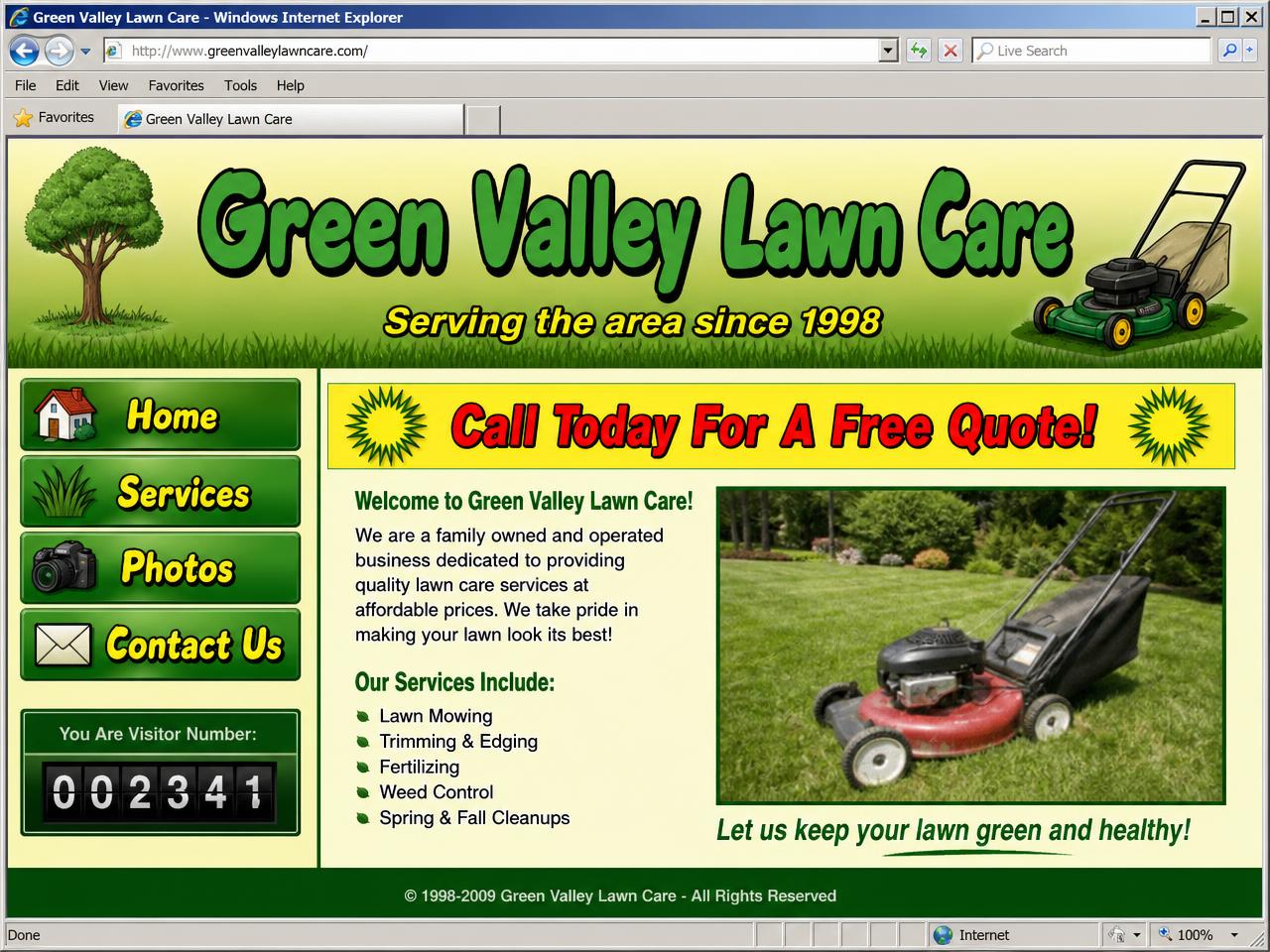 Outdated landscaping company website design concept