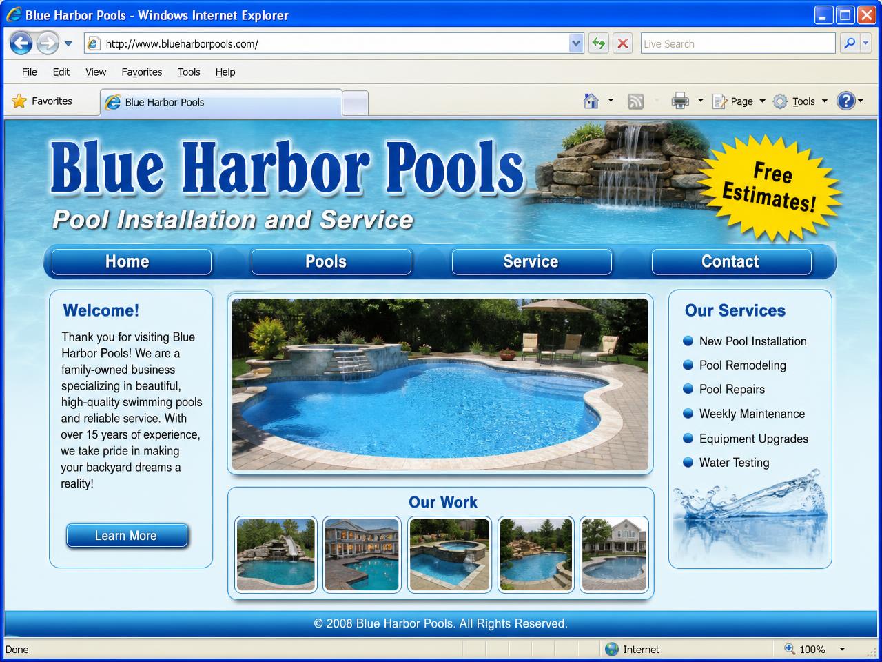 Outdated pool construction website design concept