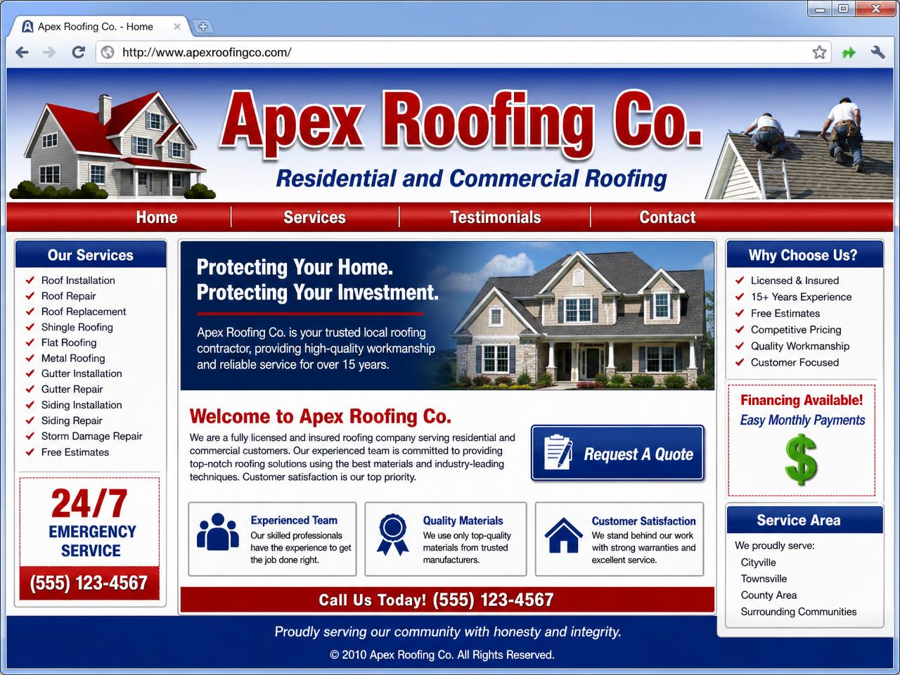 Outdated roofing contractor website design concept