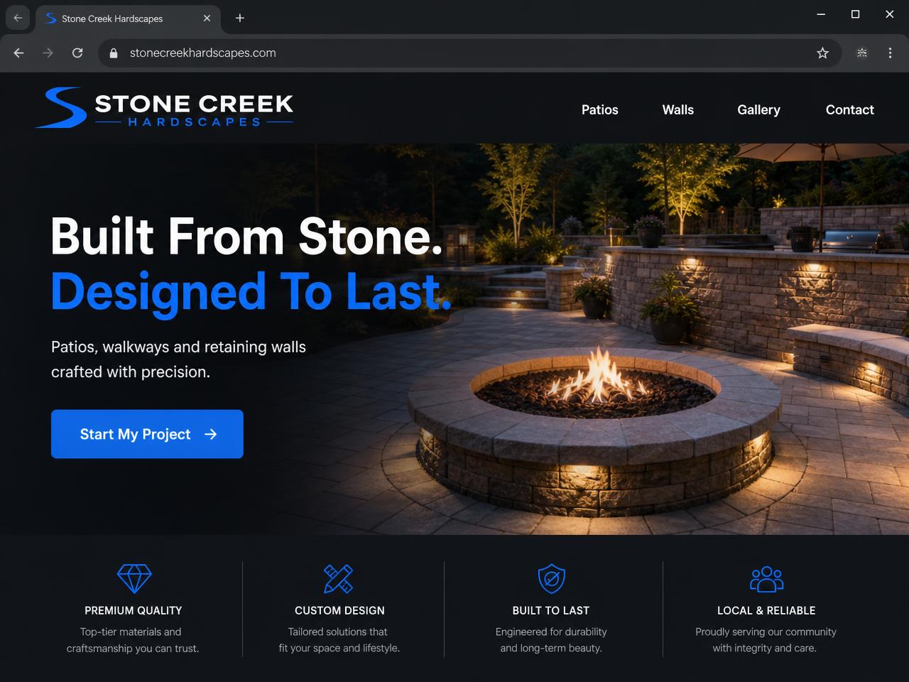 Modern hardscaping company website design concept