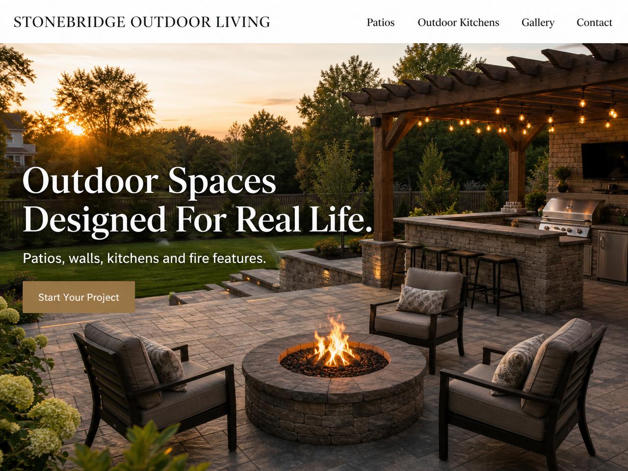 Stonebridge Outdoor Living website design shown on desktop