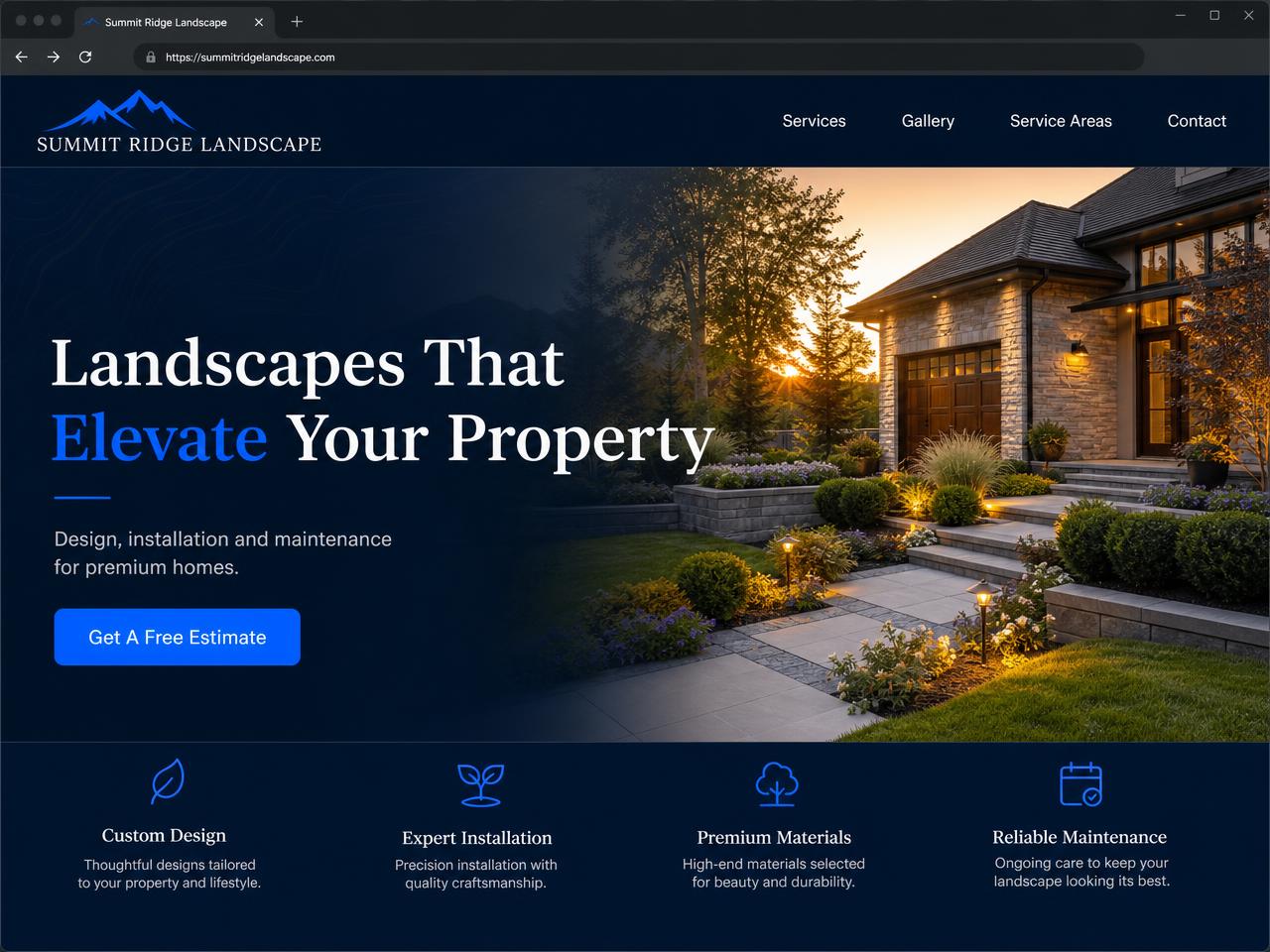 Modern landscaping company website design concept