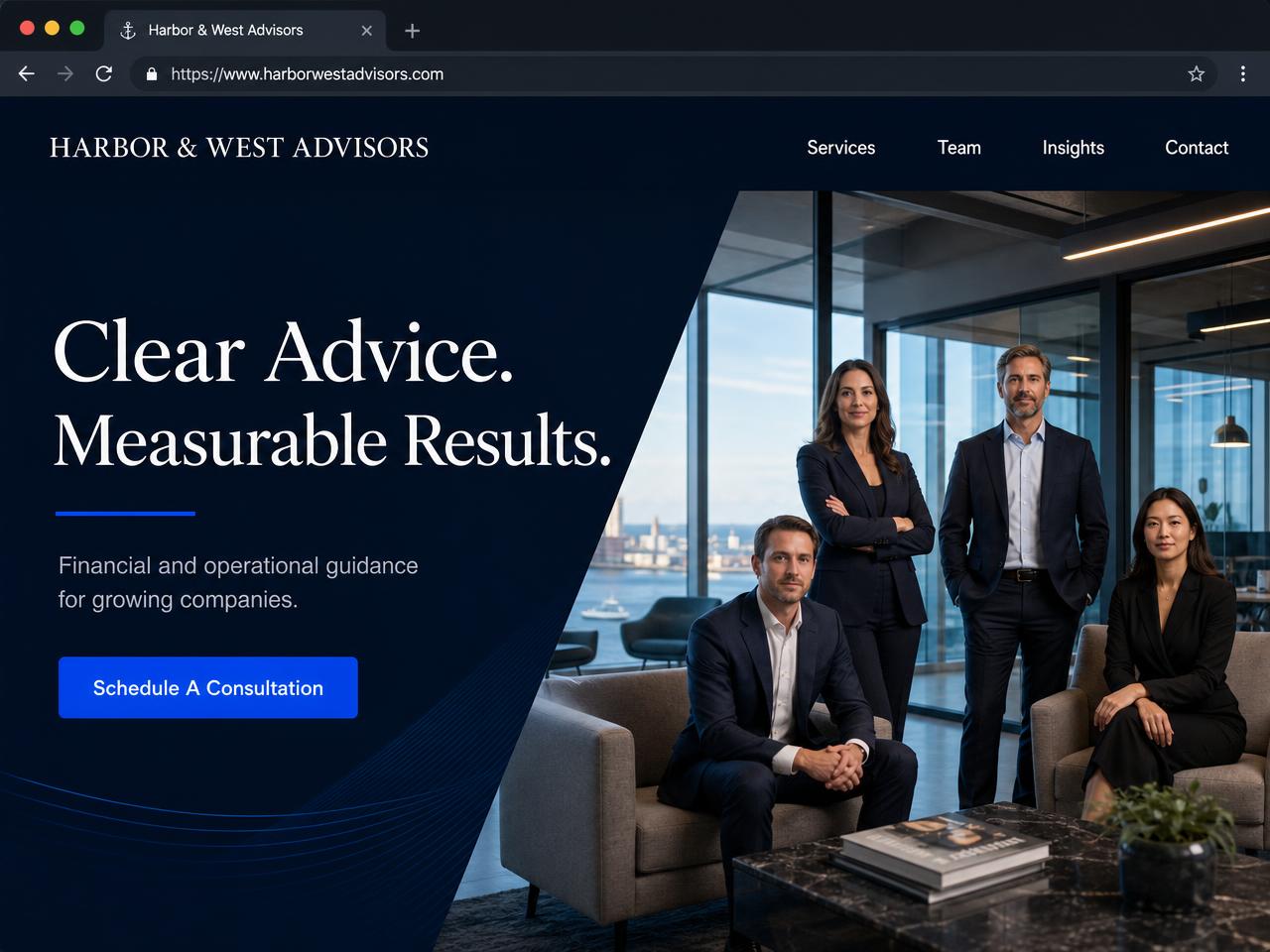 Modern professional services website design concept